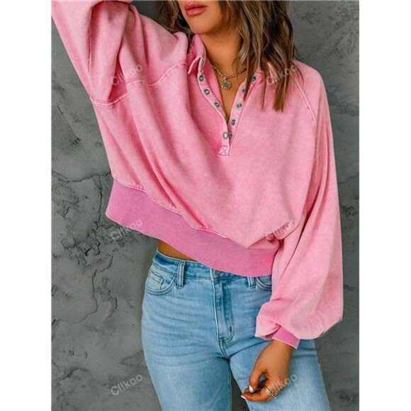 Half Button Raglan Sleeve Sweatshirt - Picture 5 of 5